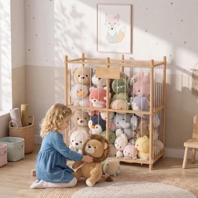 AIYAPLAY Wooden Stuffed Animal Storage Organiser Rounded Corners Natural