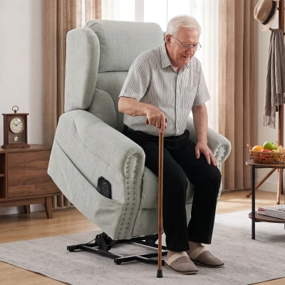 HOMCOM Riser Recliner Chair Electric Massage Heat Chenille Light Grey
