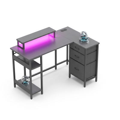 Scrivania angolare a L con illuminazione LED integrata, Nero