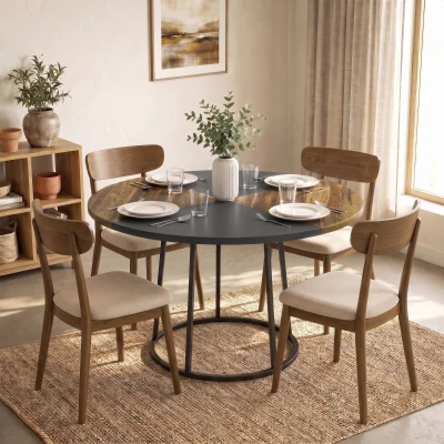HOMCOM Tavolo da Pranzo Rotondo Ø120 cm, Marrone Rustico e Nero