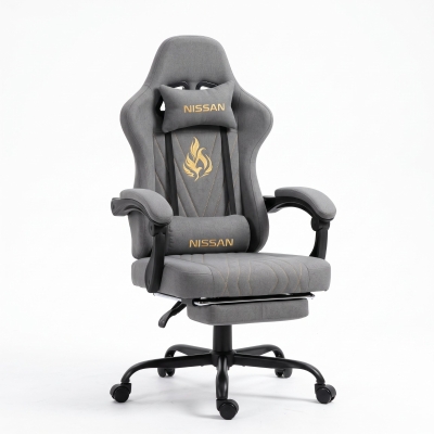 Gaming-Stuhl mit Fußstütze, weiches Nacken- und Lendenkissen, abnehmbaren Stützkissen, 60x60x122 cm, Grau