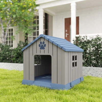 PawHut Niche Extérieur Chien Surélevée 85x79x82cm Bleu