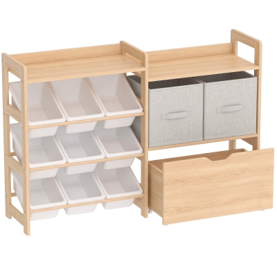 AIYAPLAY Wooden Toy Storage Unit with Bins & Drawers Bedroom White