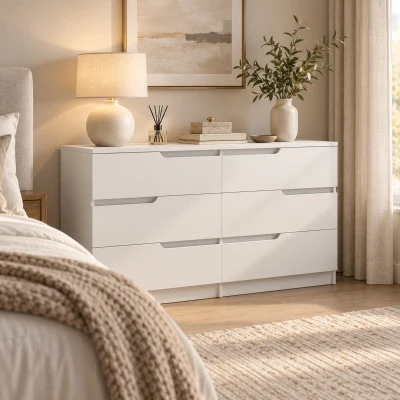 HOMCOM Cómoda con 6 Cajones Cómoda de Dormitorio Moderno con Anti-vuelco Cajonera para Salón Pasillo 120x40x75 cm Blanco
