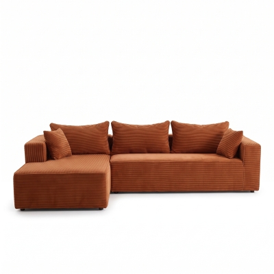 Canapé d'angle modulaire en L avec chaise longue, marron