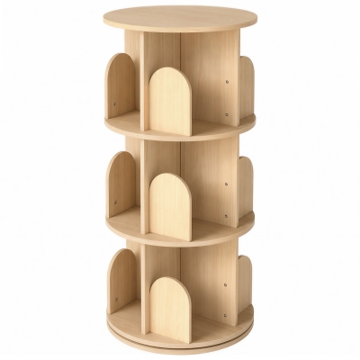 AIYAPLAY 3-Tier Rotating Kids Bookcase Floor Standing Natural