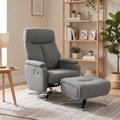 HOMCOM Handmatig verstelbare relaxstoel, loungestoel met hocker, donkergrijs