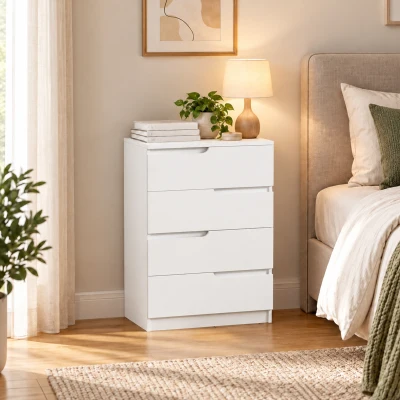 HOMCOM Cómoda con 4 Cajones Cómoda de Dormitorio Moderno con Anti-vuelco Cajonera para Salón Pasillo 60x40x85 cm Blanco