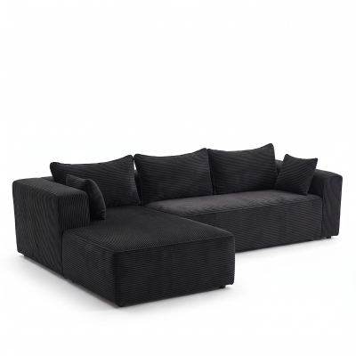 Canapé d'angle modulaire en L avec chaise longue, noir