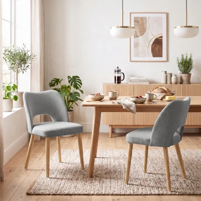 HOMCOM Dining Chairs Set Upholstered Chenille Rubberwood Grey