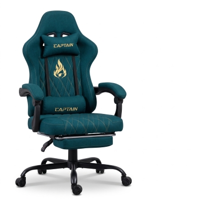 Gaming-Stuhl mit Fußstütze, weiches Nacken- und Lendenkissen, abnehmbaren Stützkissen, 60x60x122 cm, Marineblau