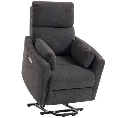 HOMCOM Riser Recliner Chair Massage Heat Teddy Fleece Dark Grey
