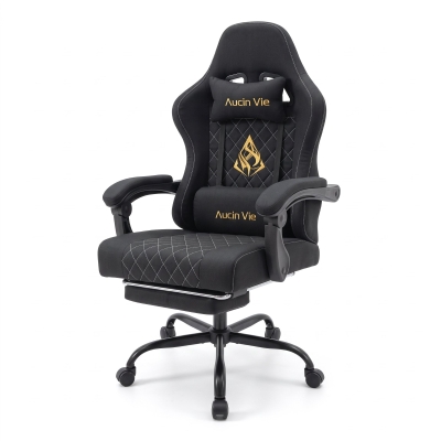 Gaming-Stuhl mit Fußstütze, weiches Nacken- und Lendenkissen, abnehmbaren Stützkissen, 60x60x122 cm, Schwarz