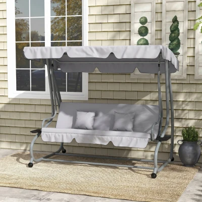 Outsunny 2-in-1 Hollywoodschaukel mit Liegefunktion, verstellbares Dach, bis 340 kg, Stahl, 200x120x164 cm, Grau
