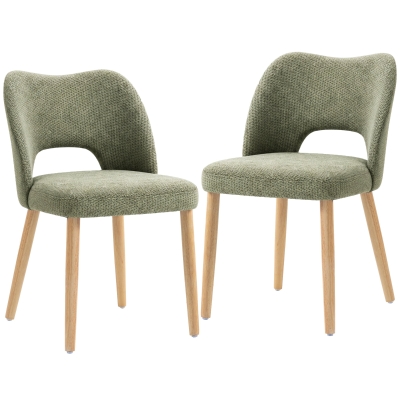 HOMCOM Dining Chairs Set Chenille Rubberwood Legs Green