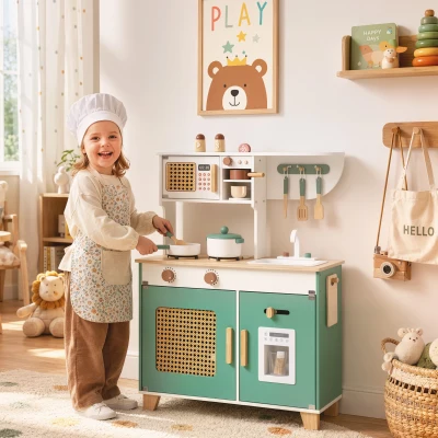 AIYAPLAY Cuisine Enfant Bois 19 Accessoires Placard 61x27x79,7cm