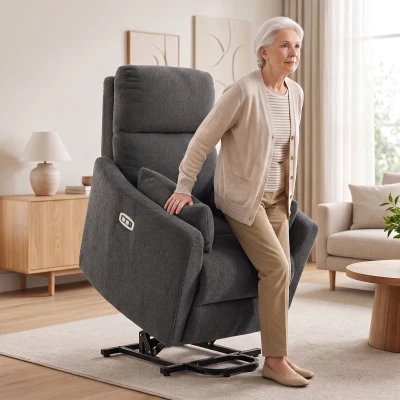 HOMCOM Riser Recliner Chair Massage Heat Teddy Fleece Dark Grey