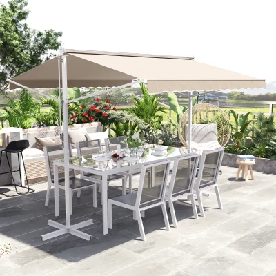 Outsunny Store 3x3m Manuel Acier Blanc Polyester Beige