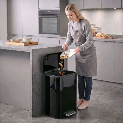 HOMCOM Metal Kitchen Pedal Bin 50L Soft-Close Black