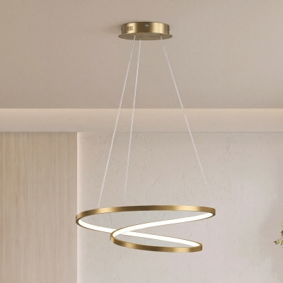 HOMCOM Suspension LED 2 Anneaux Hauteur Réglable Doré