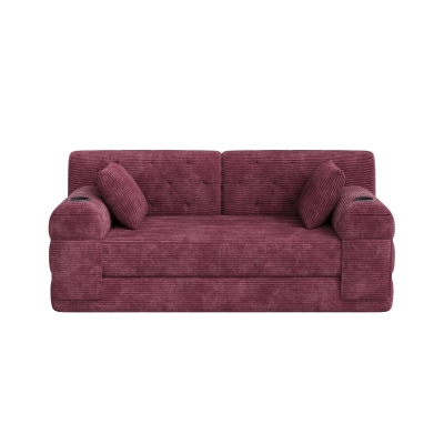 Doppeltes komprimiertes Cordsofa, Metallrahmen, 2 Becherhalter und 4 Seitentaschen, 168L x 80B x 81H cm, Weinrot