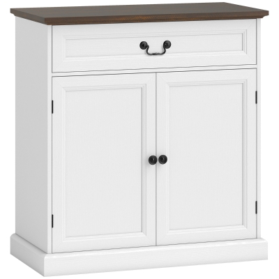 HOMCOM Aparador para sala, móvel de arrumação com 2 portas, gaveta silenciosa, prateleira ajustável, 80x40x85cm, branco e castanho