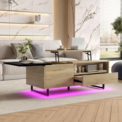 Schrank mit LED-Stehleuchte und ausreichend Stauraum, verstellbare Höhe mit Schublade und Fach, 103,5 x 50 B x 27,5 H cm, Natur