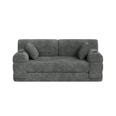 Doppeltes komprimiertes Cordsofa, Metallrahmen, 2 Becherhalter und 4 Seitentaschen, 168L x 80B x 81H cm, Dunkelgrau