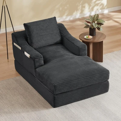 Knochenloses Cord-Freizeitsofa, doppellagiges Design, kann in ein Bett gefaltet werden, 100L x 160B x 64H cm, Dunkelgrau