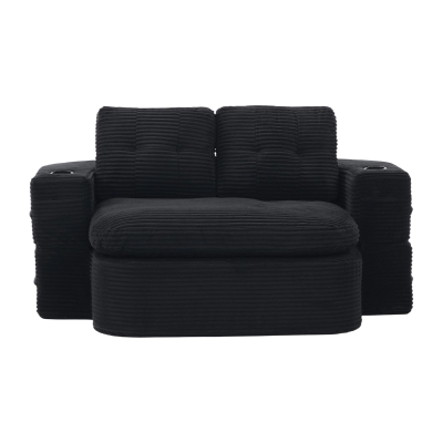 2-in-1 Cordsofa mit verstellbarer Funktion, 2 Getränkehaltern, hohe Rückenlehne und extra tiefe Sitzfläche, 165L x 97B x 61H cm,Schwarz