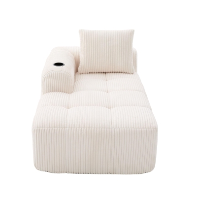 Bequemes Cordsofa mit Rückenlehne, seitlichen Aufbewahrungstaschen für Fernbedienung und Handy, eingebauter Getränkehalter, 158X93X61 cm, Beige