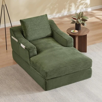 Knochenloses Cord-Freizeitsofa, doppellagiges Design, kann in ein Bett gefaltet werden, 100L x 160B x 64H cm, Grün