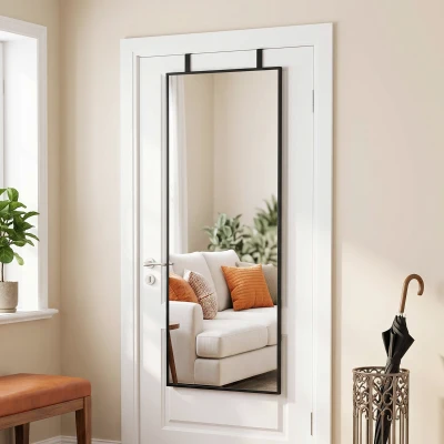 HOMCOM Oglindă de perete dreptunghiulară pentru ușă, oglindă decorativă mare pentru dormitor din sticlă temperată 110 x 40 cm, negru