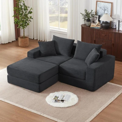 Knochenlose Sofabestuhlung mit rutschfester Basis, mit breiten Armlehnen, bequemen Rückenlehnen und einem hochelastischen Polster, Maße 259,5 L x 96 B x 64,5 H cm, Dunkelgrau