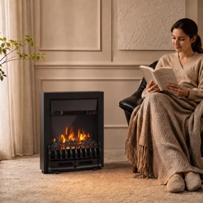 HOMCOM Electric Fireplace Stove LED Flame 2000W Freestanding Black