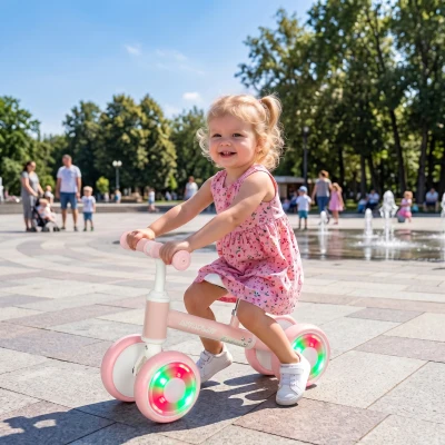 AIYAPLAY Kinder Laufrad Klappbar Lauflernrad mit leuchtenden leisen EVA-Rädern Höhenverstellbarer Sitz Rosa