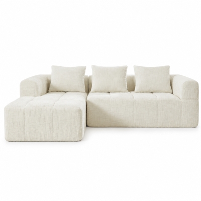 Modernes L-förmiges Wildledersofa, 3 Kissen, fernbedienbare Seitentaschen, 250L x 158B x 60H,Beige