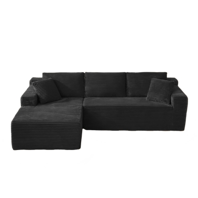 Moduläres L-förmiges 3-Sitzer-Sofa, gefertigt aus atmungsaktivem Stoff und hochwiderstandsfähigem Memory-Schaumstoff, mit abnehmbarer Rückenlehne und Nackenkissen, Maße 252,5L x 163B x 65H cm, Schwarz