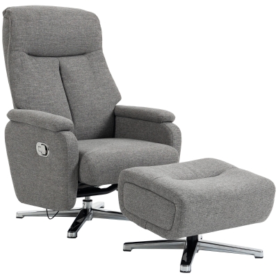 HOMCOM Poltrona relax ajustável manualmente, poltrona lounge com puff, Cinza escuro
