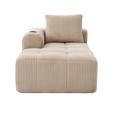 Bequemes Cordsofa mit Rückenlehne, seitlichen Aufbewahrungstaschen für Fernbedienung und Handy, eingebauter Getränkehalter, 158X93X61 cm,, Khaki