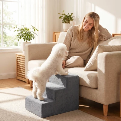 PawHut Escada para Cães 3 Degraus Capa Removível Para Cães Pequenos 35 cm Cinza escuro