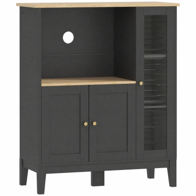 HOMCOM Mueble armario microondas para cocina con 1 nicho, 3 puertas pasacables 80 x 35 x 97 cm negro y aspecto madera