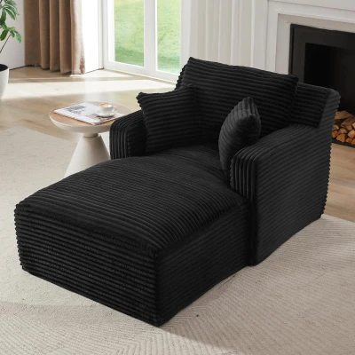 Moderner Cord-Loungesessel, bequemes Schlafsofa/Liegestuhl, geeignet für Wohnzimmer und Büro, 100L x 166B x 72H cm,Schwarz