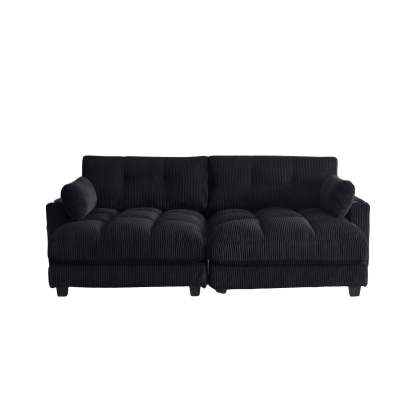 Das schwarze Cord-Doppelsofa verfügt über 2 Kissen, 4 Becherhalter und 4 Seitentaschen, kann in zwei unabhängige Sitze geteilt werden, 224L x 140B x 81H cm , Schwarz