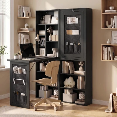 HOMCOM Scrivania con Libreria, Piano Pieghevole, Borsa Laterale