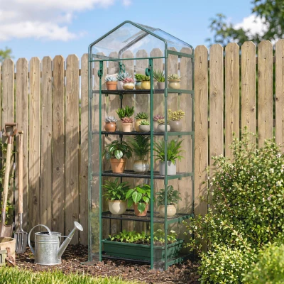 Outsunny Serre Jardin 5 Niveaux Acier PVC Vert