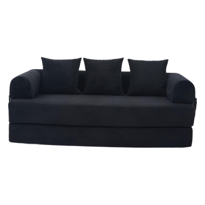 Faltbares Kompressionssofa mit stabilem Metallrahmen, Seitentaschen plus 3 Kissen, 200L x 94B x 67H cm,Schwarz