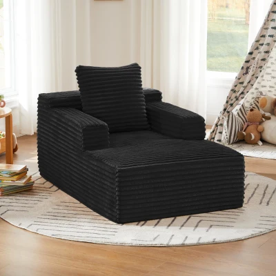 Knochenloses Cordsofa, bequemes Schlafsofa / unzusammengebauter Liegestuhl, Liegestuhl für Wohnzimmer und Büro, 81L x 117B x 50H cm,Schwarz
