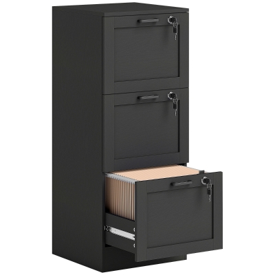 HOMCOM Cassettiera Portadocumenti a 3 Cassetti in MDF Nero