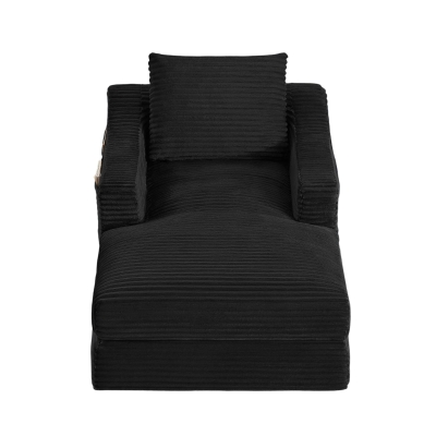 Knochenloses Cord-Freizeitsofa, doppellagiges Design, kann in ein Bett gefaltet werden, 100L x 160B x 64H cm, Schwarz